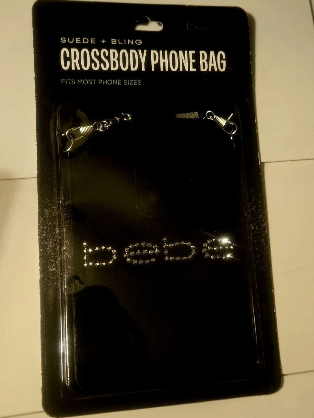bebe Black Suede Bling Crossbody Phone Bag